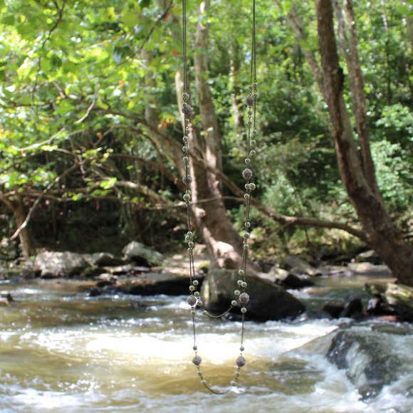 Long Drape Layered Rose Pearl Scattered Necklace - Picture 2 of 5